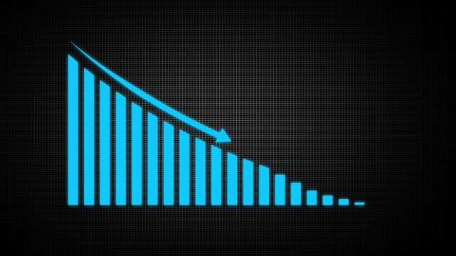 navy blue .Falling Chart with Arrow Animation, Animated Financial Crisis Chart with Trend Line Graph, Decline Bar Chart of Economy, Negative Trend, Histogram on grid background . 4k video 