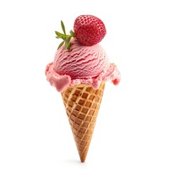 Pink strawberry ice cream cone