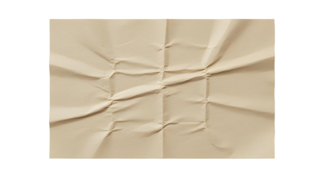 Beige paper sheet with gridlike folds and creases creating a textured surface.