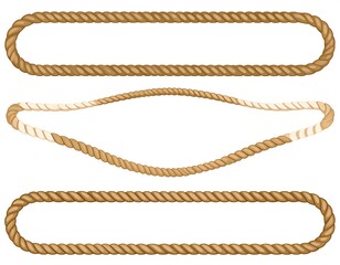 Decorative nautical rope elements arranged in varied shapes on white backdrop