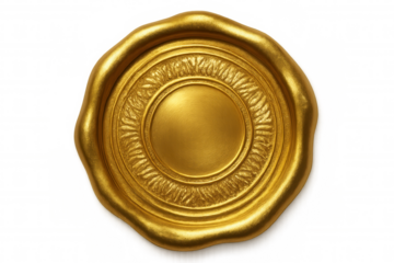 Golden seal with copy space, representing authenticity, guarantee, and official approval on transparent background