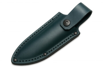 Studio shot of a handcrafted green leather knife sheath, isolated on a transparent background, ideal for hunting or outdoor activities