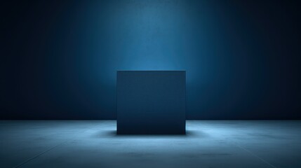 dark studio, minimal, high-contrast, dramatic lighting, blue tone, empty podium, glowing, cinematic, elegant, 8k, photorealistic
