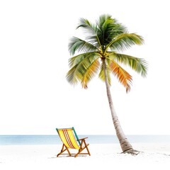 Tropical beach scene with palm tree and chair