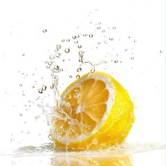 Fresh lemon half with water splash