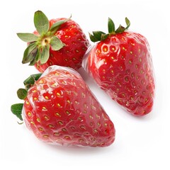 Three fresh strawberries individually wrapped in clear plastic