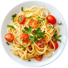 Plate of spaghetti with cherry tomatoes