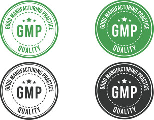 Fototapeta premium GMP (Good Manufacturing Practice) Quality Seals in Green and Black | Certified Production Standards for Pharmaceutical, Food, and Cosmetics Industries