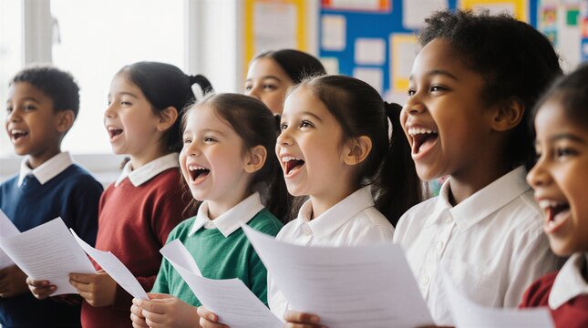 school music lesson: children singing in choir | music lesson, education, school, learning, childhood theme