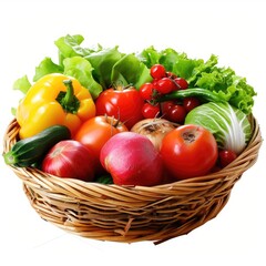 Colorful assortment of fresh vegetables in a woven basket