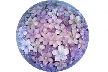 Sphere filled with many small, detailed flowers in shades of lavender and purple