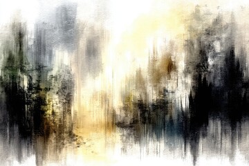 Abstract cityscape, muted colors, textured brushstrokes