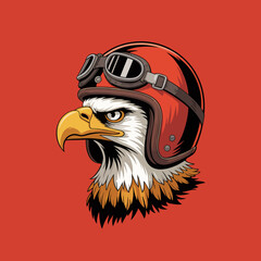 This stylized image showcases an eagle in a retro aviator helmet and goggles, offering a bold representation of freedom, power, and adventurous spirit against a striking backdrop.