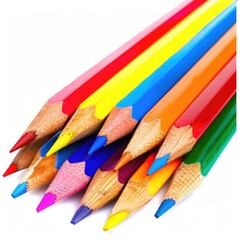 Colorful pencils clustered closely together against a white background