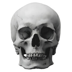 Obraz premium Human Skull Anatomy: An intricately detailed human skull presents a stark yet fascinating look into human anatomy. The close-up perspective emphasizes the textures and contours of the bones.