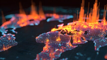 Futuristic digital world map with glowing cyber attack visualization