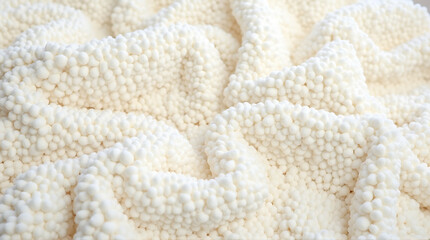 Closeup of a Luxurious White Knitted Blanket with Raised Dot Texture and Soft Folds