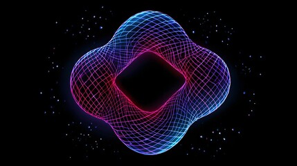 Abstract neon grid shape with glowing futuristic cyber design