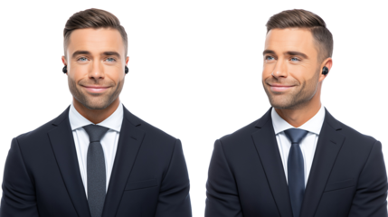 Man in suit with wireless earbuds