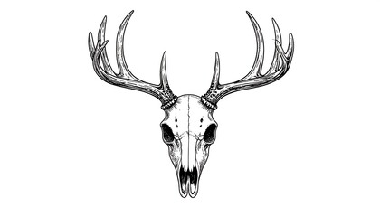 Deer Skull Antlers with Monochrome Drawing.