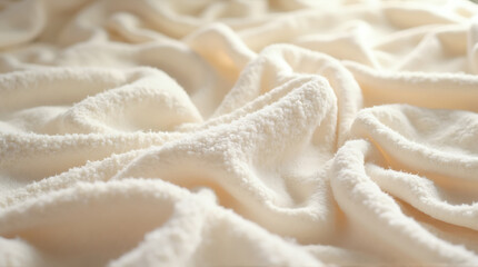 Gentle folds of a soft, creamy-colored fleece fabric creating a serene and inviting texture