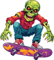 Skeleton Skateboarder with Flaming Board