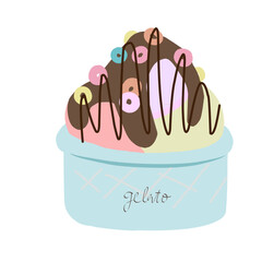 ice cream gelato with cocholate creamy and rainbow cereal