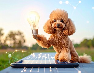 スマホとトイプードル