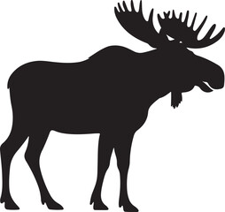 Black silhouette of a majestic bull moose with large antlers on white background animal wildlife