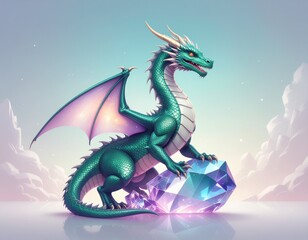 green dragon with blue background