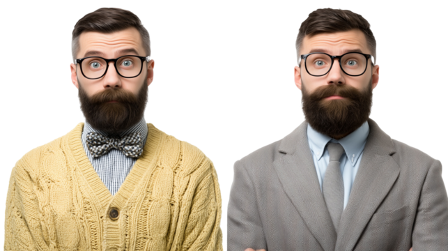 Man with glasses in cardigan and suit - Powered by Adobe