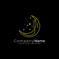 moon and star logo concept with line style in yellow color