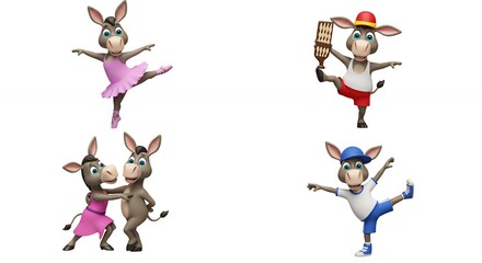 Fototapeta premium Cartoon donkeys performing different actions