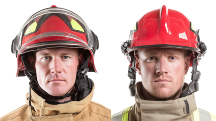 Two firefighters wearing protective helmets