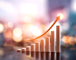 Upward trending bar graph with an arrow indicating financial growth and success business finance