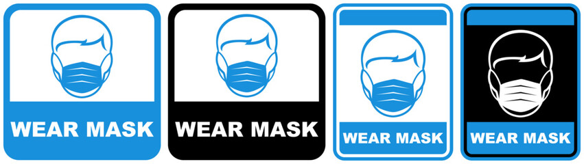 set safety sign wear mask symbol design label template vector illustration