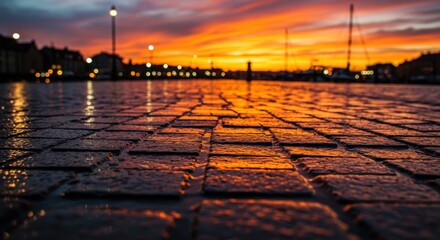 Sunset Reflections on Wet Ground