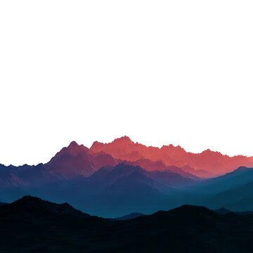 Mountain Silhouette: A serene view of a mountain silhouette, the peaks bathed in the warm hues of sunset and the cool shades of twilight, evokes a sense of calm and wonder.