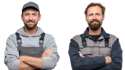 Two men in work clothes with crossed arms