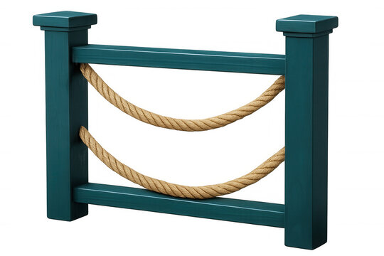 Weathered wooden fence posts connected by nautical rope, highlighting rustic architectural elements against transparent backdrop