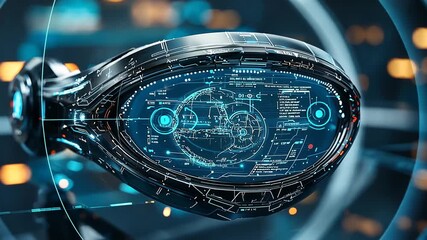 Cybernetic eye placed with projecting intricate data futuristic schematics in vibrant blue for evoking innovation technology forward thinking science fiction AI data visualization concept - Powered by Adobe