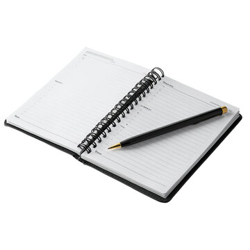 Open Notebook & Pen: An open notebook and a pen lie ready for ideas or tasks, capturing the essence of daily planning, organization, and productivity.