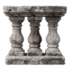 Fototapeta premium Architectural Stone Balustrade: A weathered stone balustrade exhibits a classic architectural design, featuring three meticulously carved supports, a testament to enduring craftsmanship.