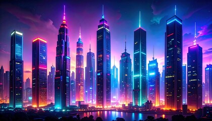 Neon-Lit Futuristic Cityscape with Vivid Towers.
