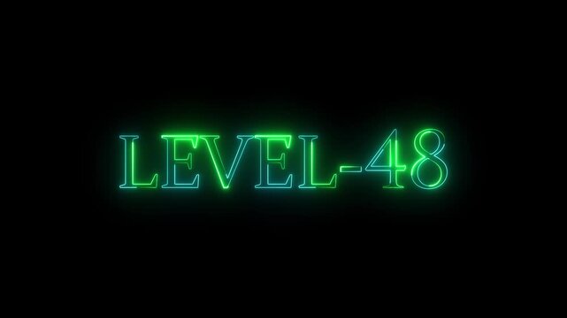 level 48 neon bright text font colorful 4k video animation. Neon level up sign and upper Level . next Level text animation. 
