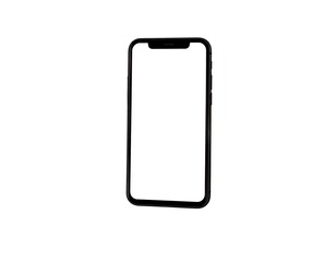 Black Smartphone Mockup with Blank Screen, Isolated on White Background.