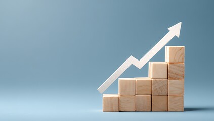 Wooden Blocks Stacked in Stair Shape with Upward Arrow Graph growth success