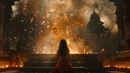 A breathtaking Deepawali night sky filled with colorful lamps 