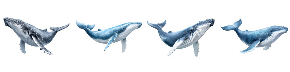 Obraz premium Watercolor Humpback Whales Set Isolated on White Background