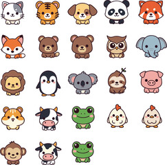 Cute Animal Vector Bundle | Kawaii Tiger, Panda, Penguin, Frog, Cat & More